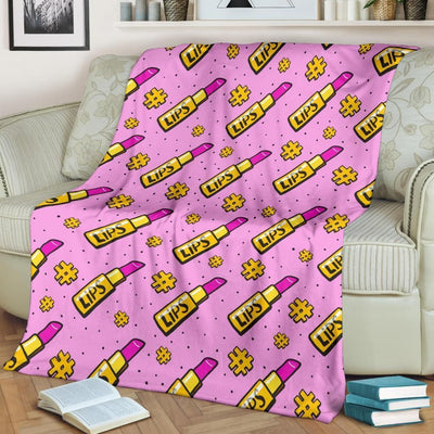 Lipstick Pattern Print Design Pink Fleece Blanket