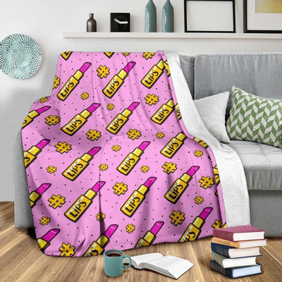 Lipstick Pattern Print Design Pink Fleece Blanket