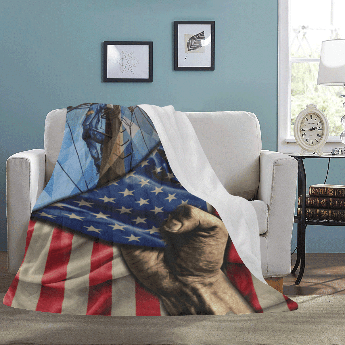 Lineman American Usa Flag Printed Fleece Blanket