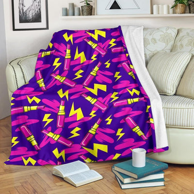 Pink Lipstick Thunder Pattern Print Design Fleece Blanket