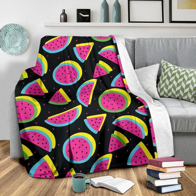 Pink Watermelon Pattern Print Design Black Fleece Blanket