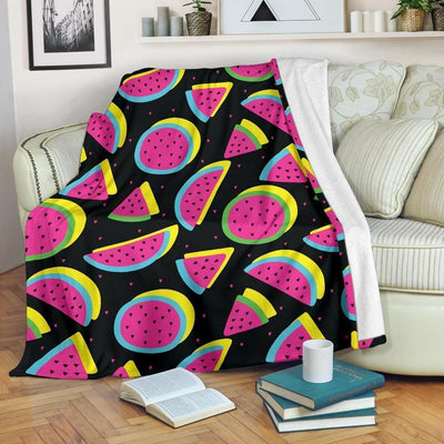 Pink Watermelon Pattern Print Design Black Fleece Blanket