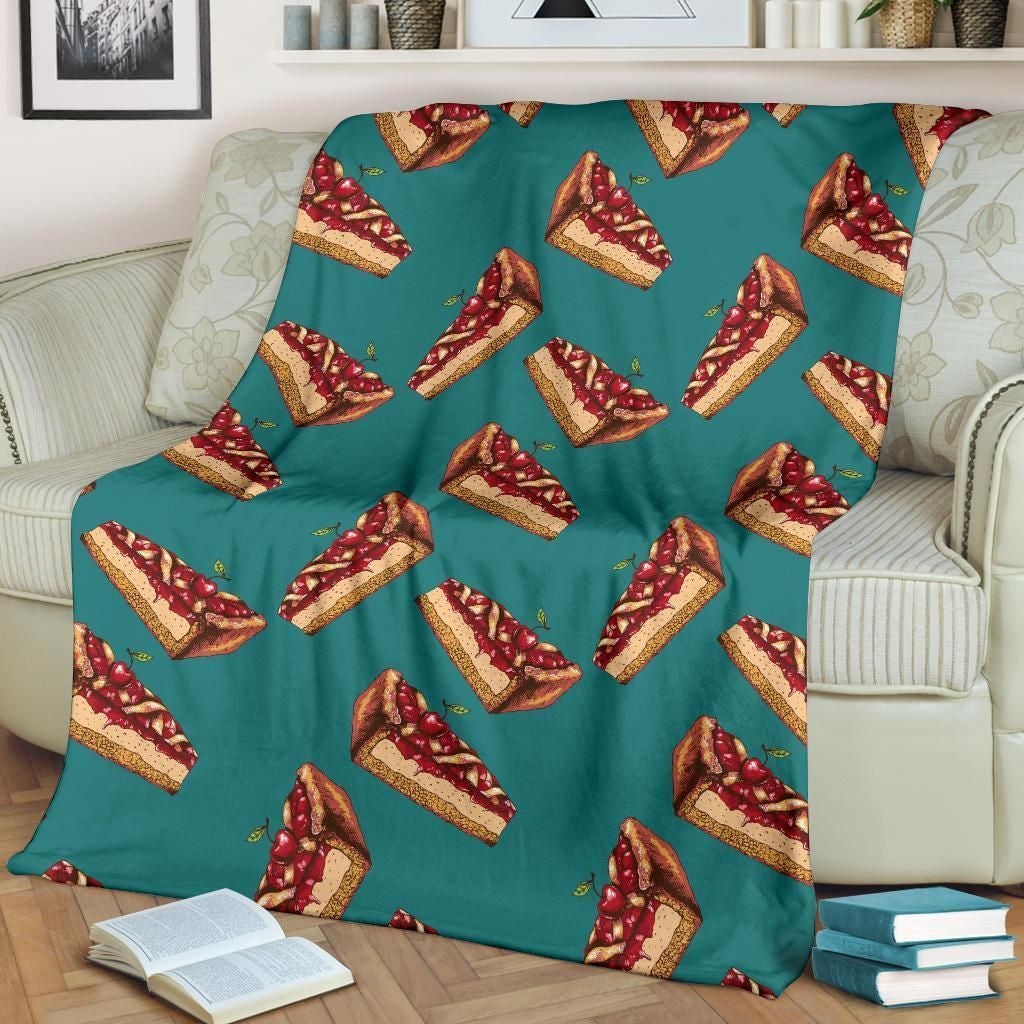 Cheesecake Pizza Cherry Pattern Print Design Fleece Blanket