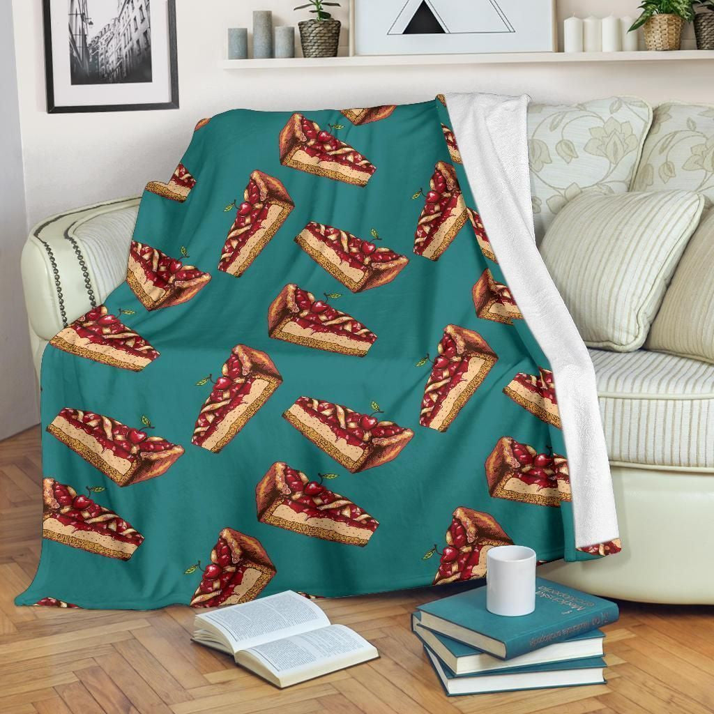 Cheesecake Pizza Cherry Pattern Print Design Fleece Blanket