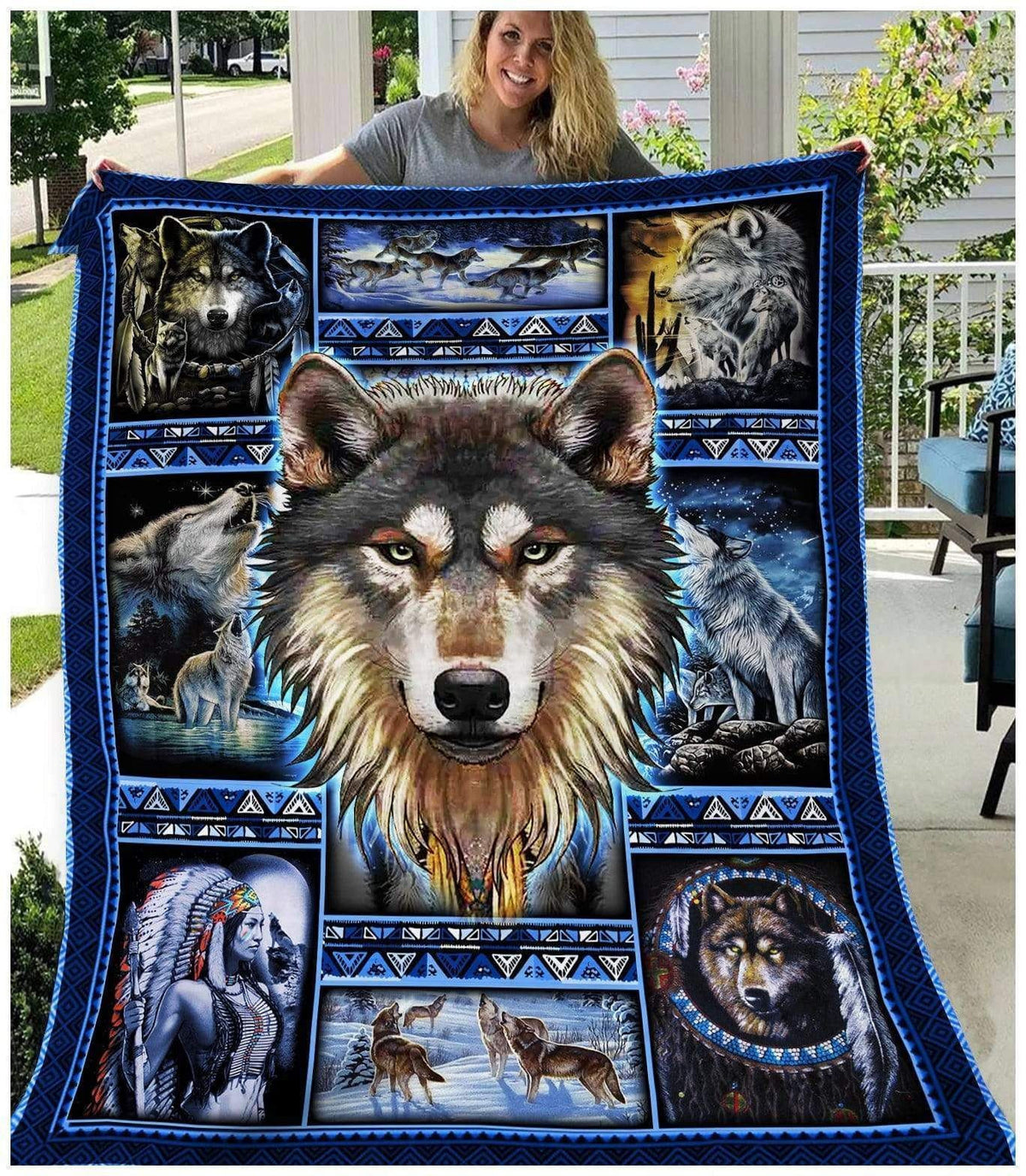 Wild And Free Wolf Native American Soft Fleece Blanket Gift