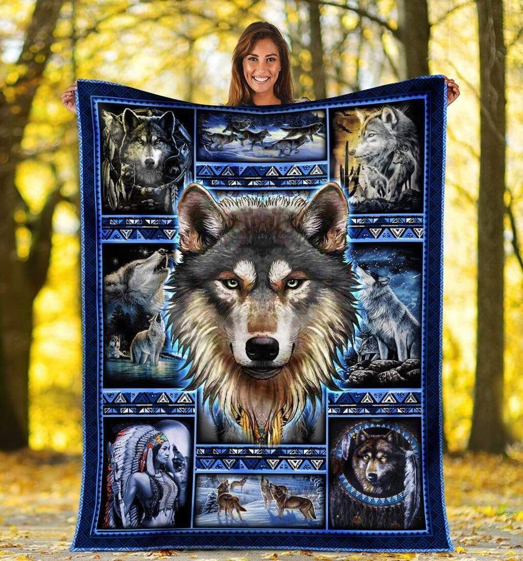 Wild And Free Wolf Native American Soft Fleece Blanket Gift