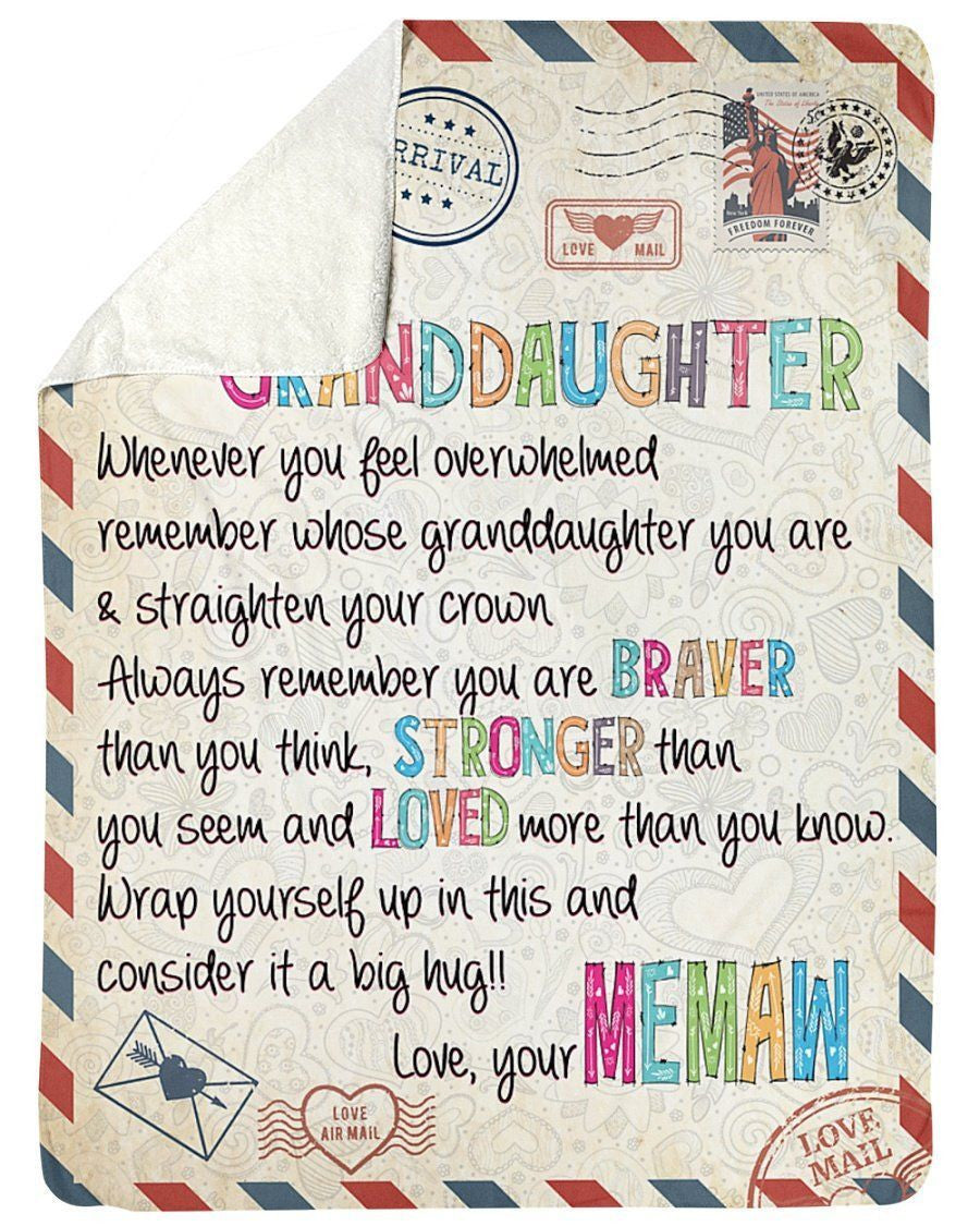 Memaw To Granddaughter Whenever You Feel Overwhelmed Letter Fleece Blanket Customized Name Sherpa Blanket
