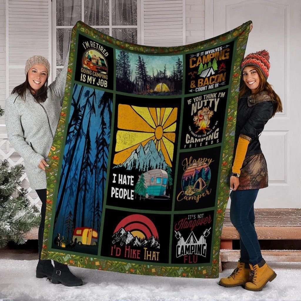 I Hate People Camping Hiking Outdoor Fleece Blanket