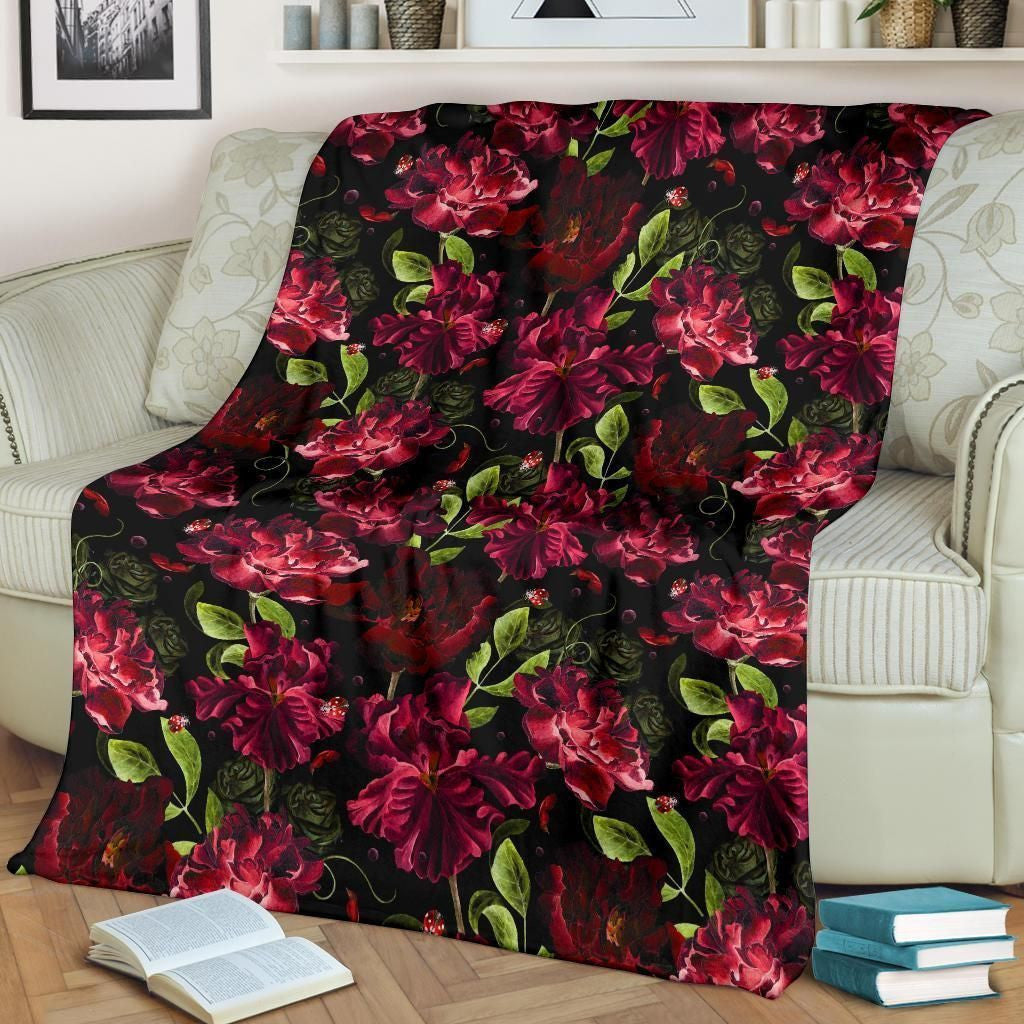 Iris Pattern Print Design Black Fleece Blanket