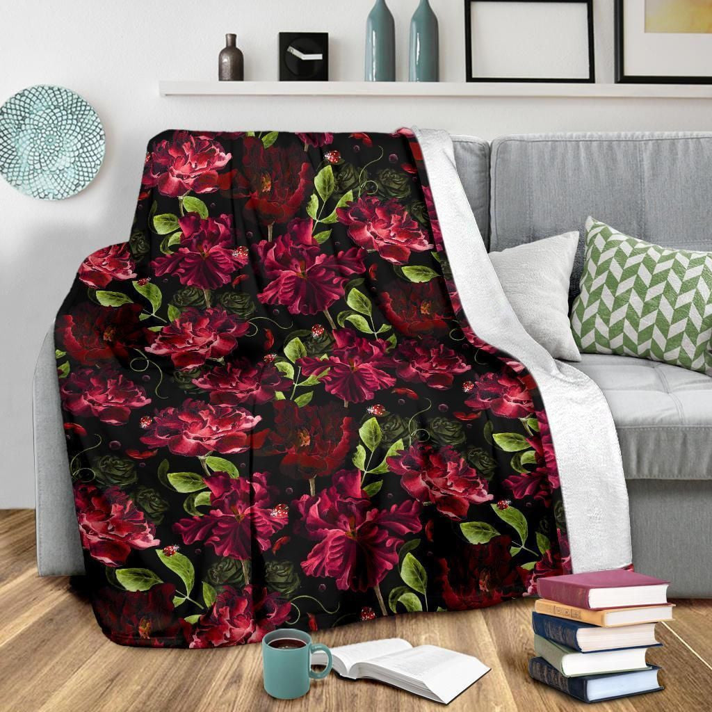 Iris Pattern Print Design Black Fleece Blanket