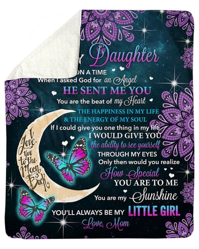 Purple Flowers You're My Sunshine Mom To Daughter Fleece Blanket Sherpa Blanket