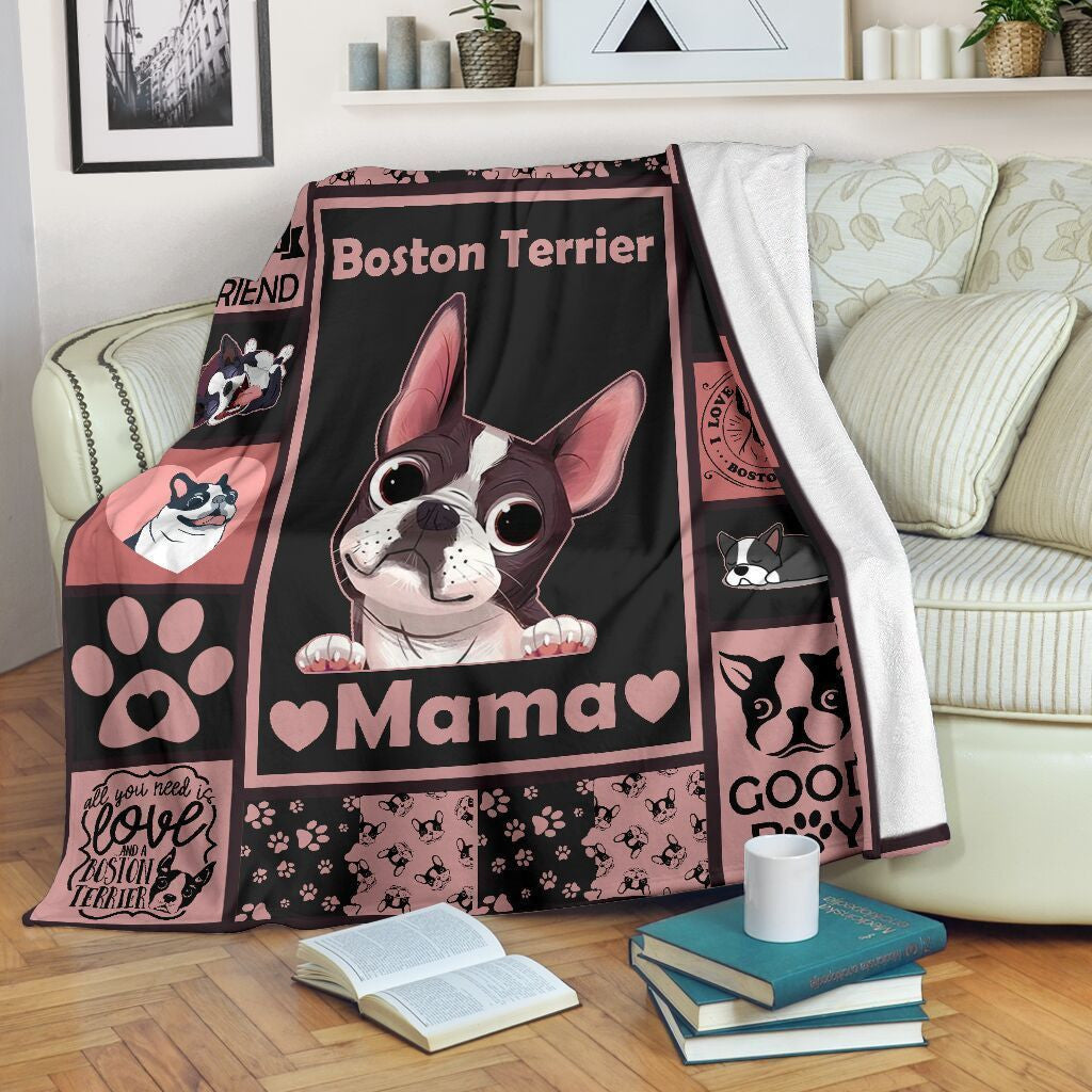 Boston Terrier Dog Mama Fleece Blanket