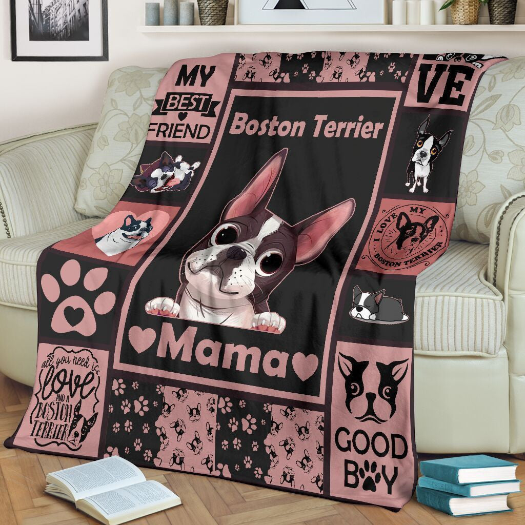 Boston Terrier Dog Mama Fleece Blanket