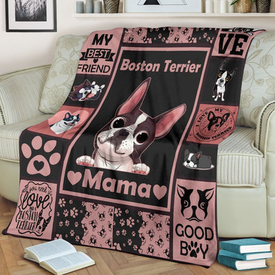 Boston Terrier Dog Mama Fleece Blanket