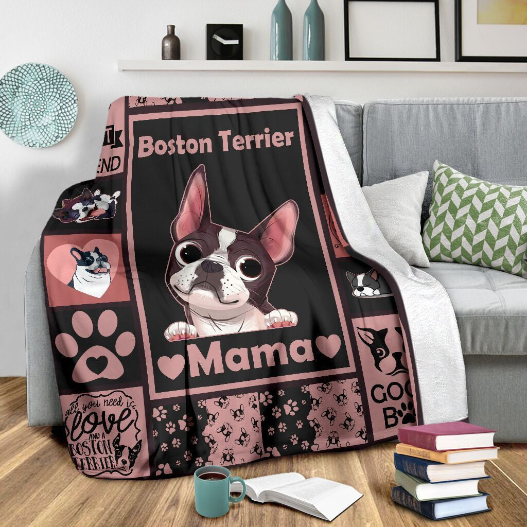 Boston Terrier Dog Mama Fleece Blanket