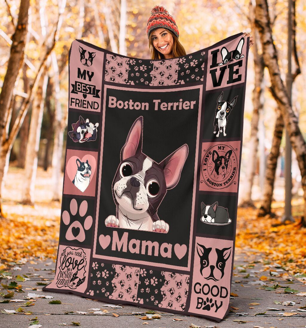 Boston Terrier Dog Mama Fleece Blanket