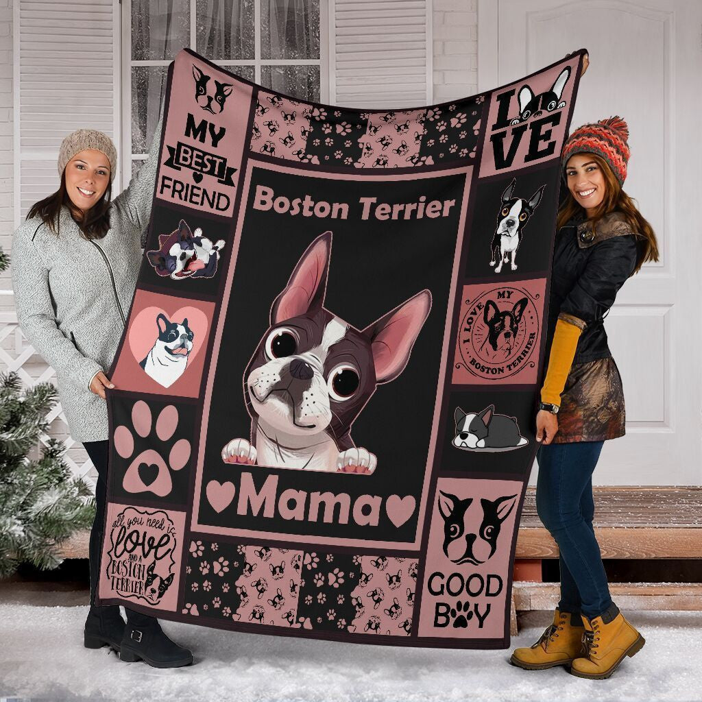 Boston Terrier Dog Mama Fleece Blanket