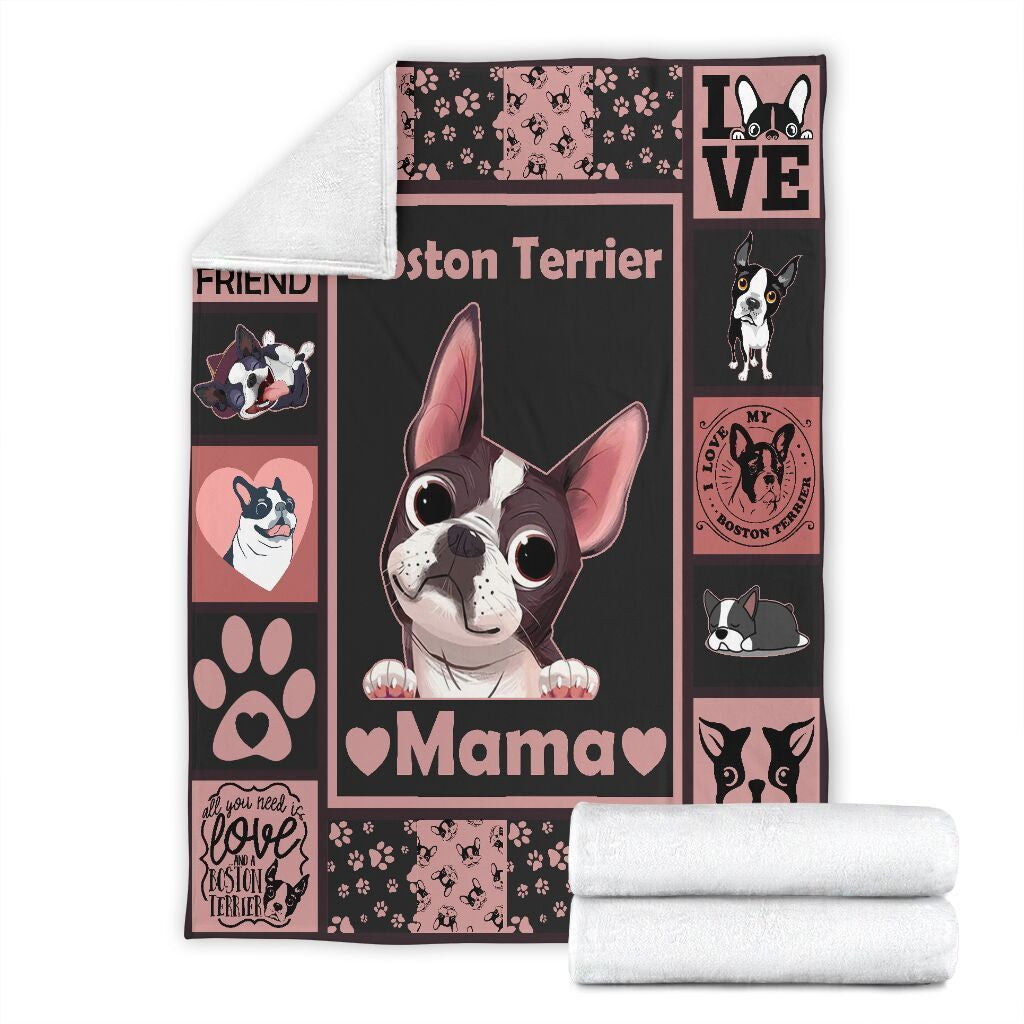 Boston Terrier Dog Mama Fleece Blanket