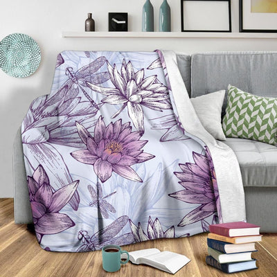 Purple Water Lily Pattern Print Design Fleece Blanket
