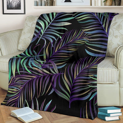 Tropical Palm Leaves Pattern Brightness Black Fleece Blanket