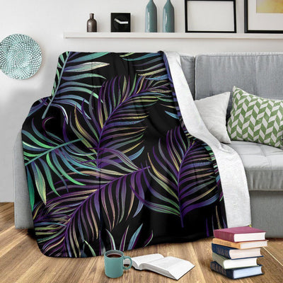 Tropical Palm Leaves Pattern Brightness Black Fleece Blanket