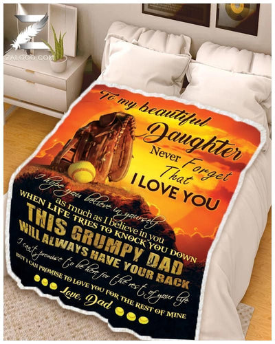 Softball This Grumpy Dad Will Always Have Your Back Message Dad Gift For Daughter Blanket