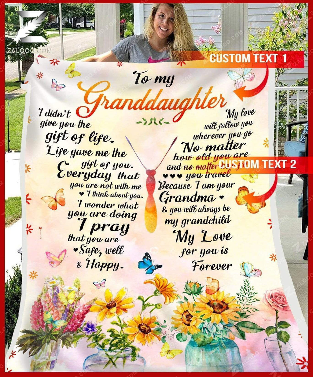 Custom Fleece Blanket - For Granddaughter From Grandma - Butterfly - My Love For You Is Forever