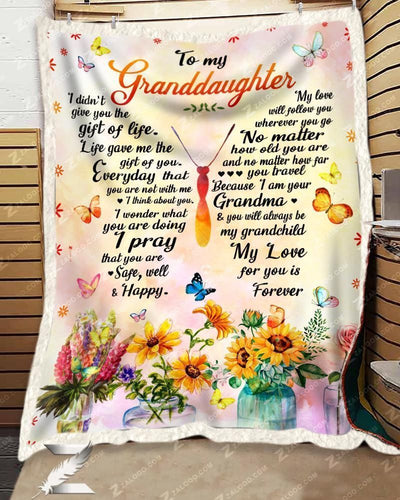 Custom Fleece Blanket - For Granddaughter From Grandma - Butterfly - My Love For You Is Forever