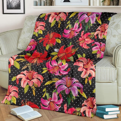Lily Pattern Print Design With Dot Fleece Blanket