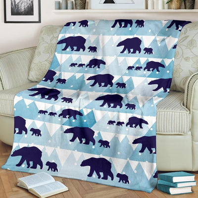 Navy Polar Bear Pattern In Blue Fleece Blanket