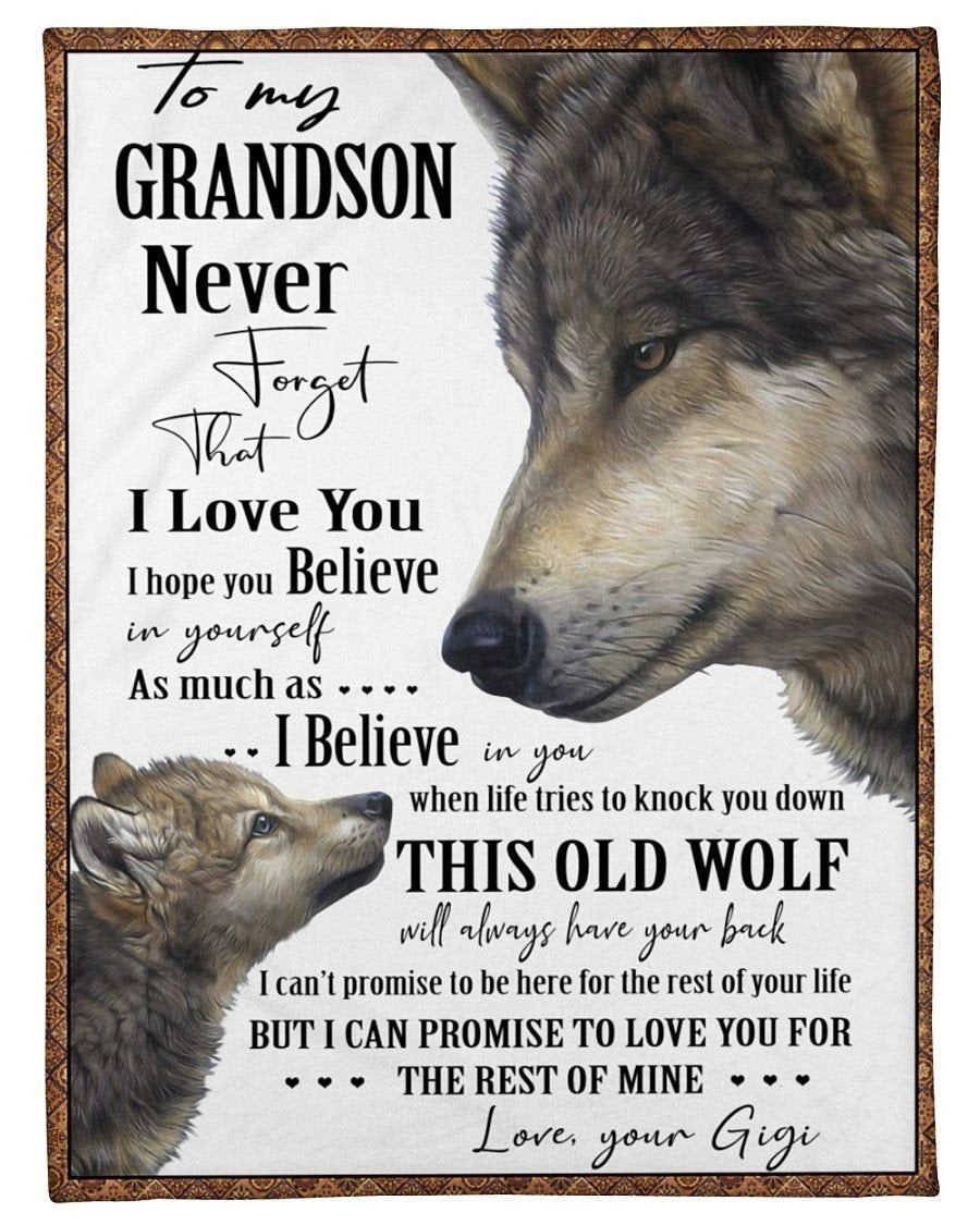 Wolf Lovely Message From Gigi For Grandsons Fleece Blanket