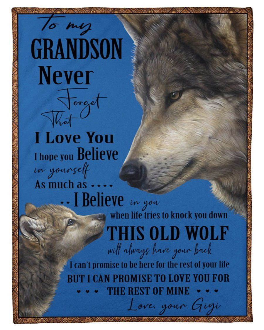 Wolf Lovely Message From Gigi For Grandsons Fleece Blanket