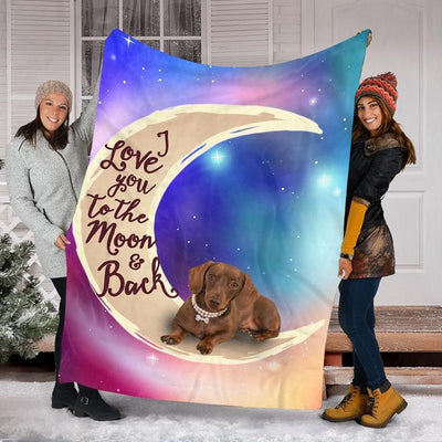 I Love You To The Moon And Back Dachshund Dog Fleece Blanket