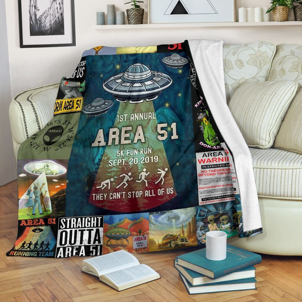 1st Annual Storm Area Fun Run They Can't Stop Us Alien Ufo Printed Fleece Blanket