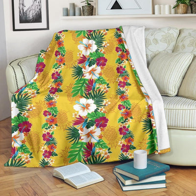 Hawaiian Themed Pattern Print Design Yellow Fleece Blanket