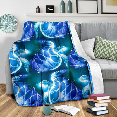 Blue Neon Sea Turtle Printed Fleece Blanket