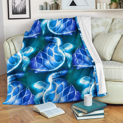 Blue Neon Sea Turtle Printed Fleece Blanket
