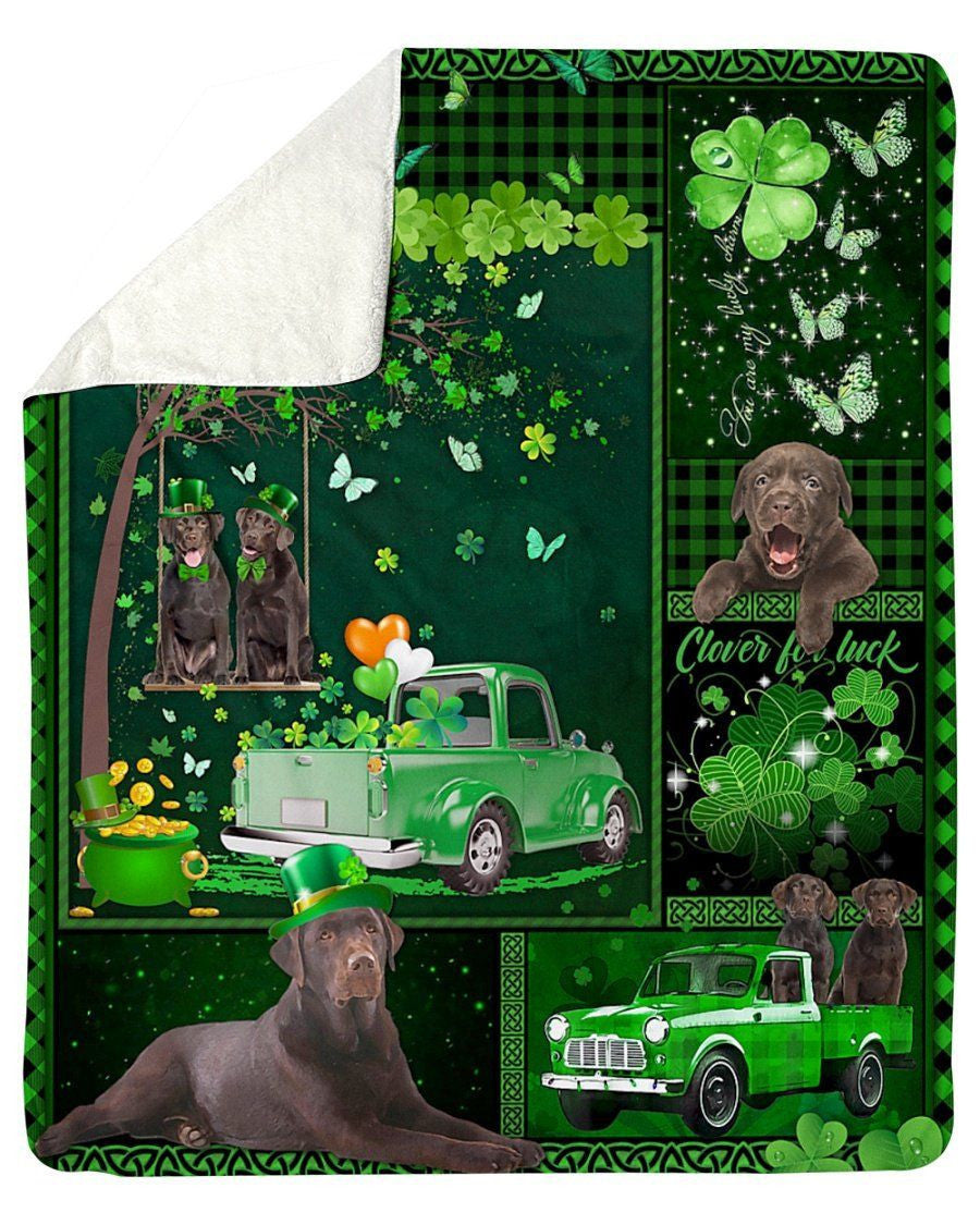 Chocolate Labrador Truck Irish St Patricks Day Gift For Dog Lover Fleece Blanket