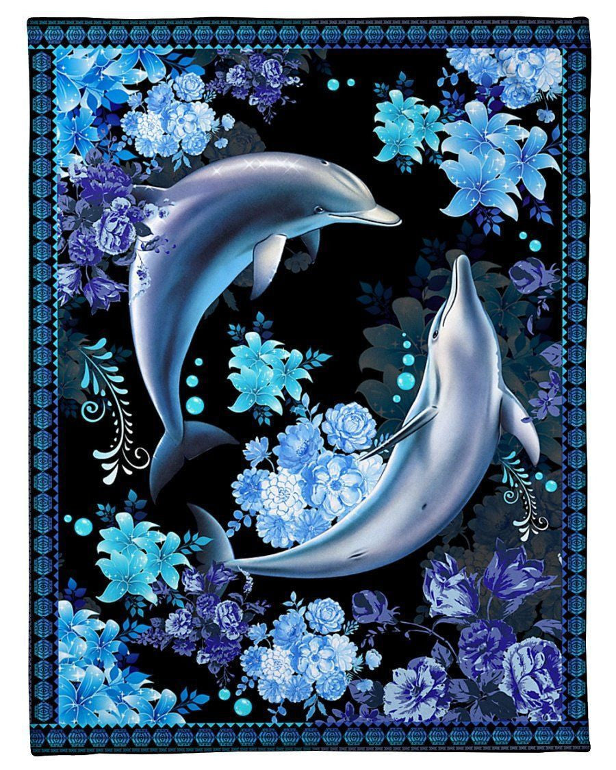 Dolphin Floral Background Special Custom Design Fleece Blanket