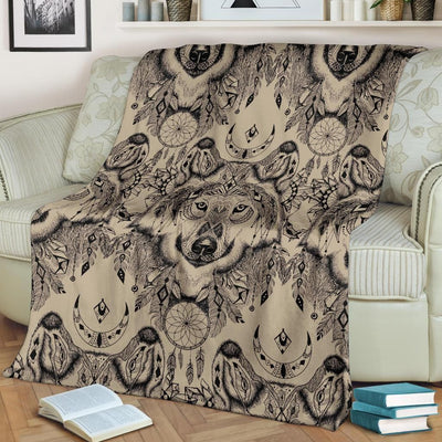 Indian Boho Wolf Dream Catcher Fleece Blanket