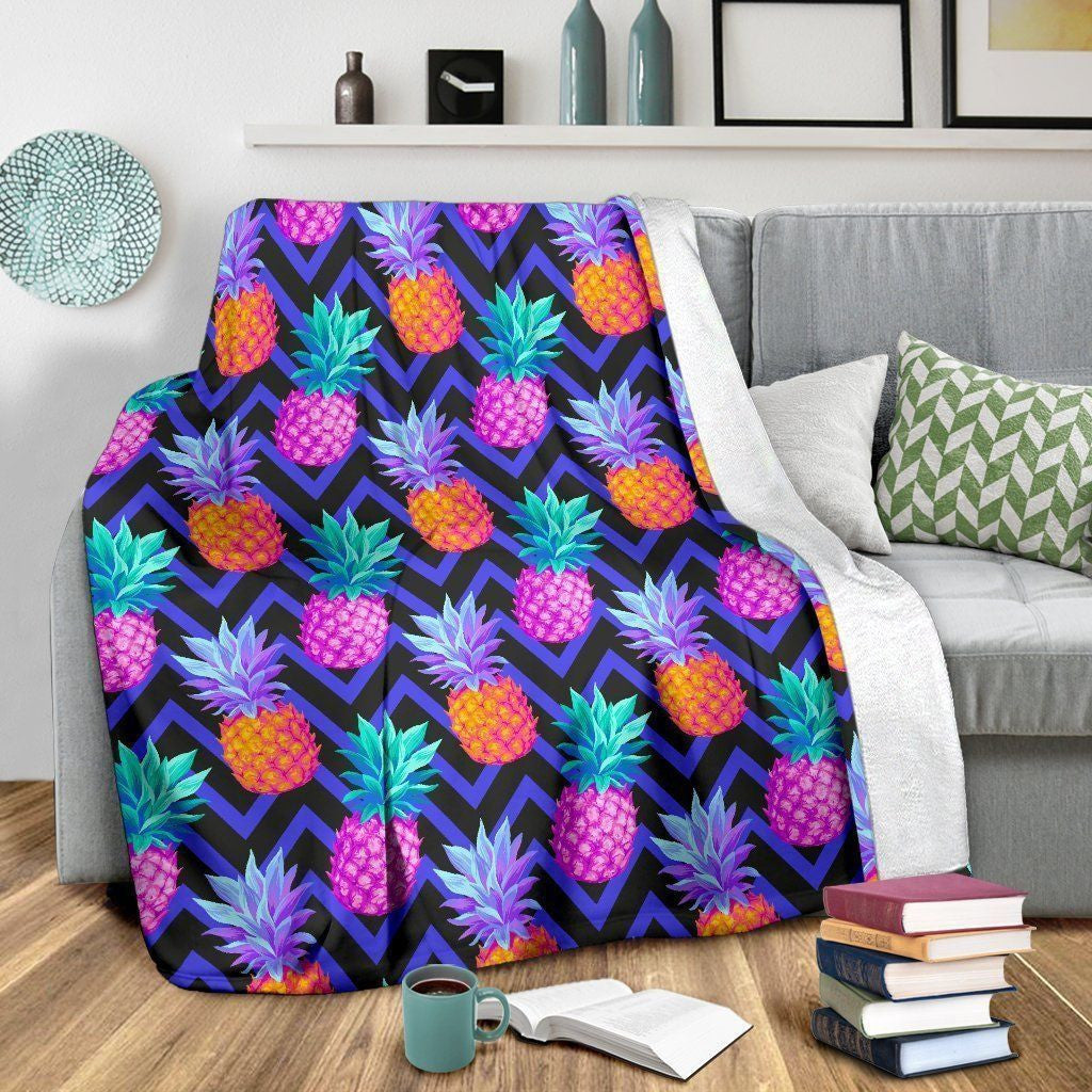 Pineapple Color Art Pattern Zig Zag Fleece Blanket