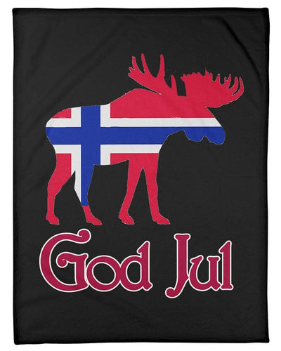 God Jul Norwegian Moose Christmas Gift Fleece Blanket