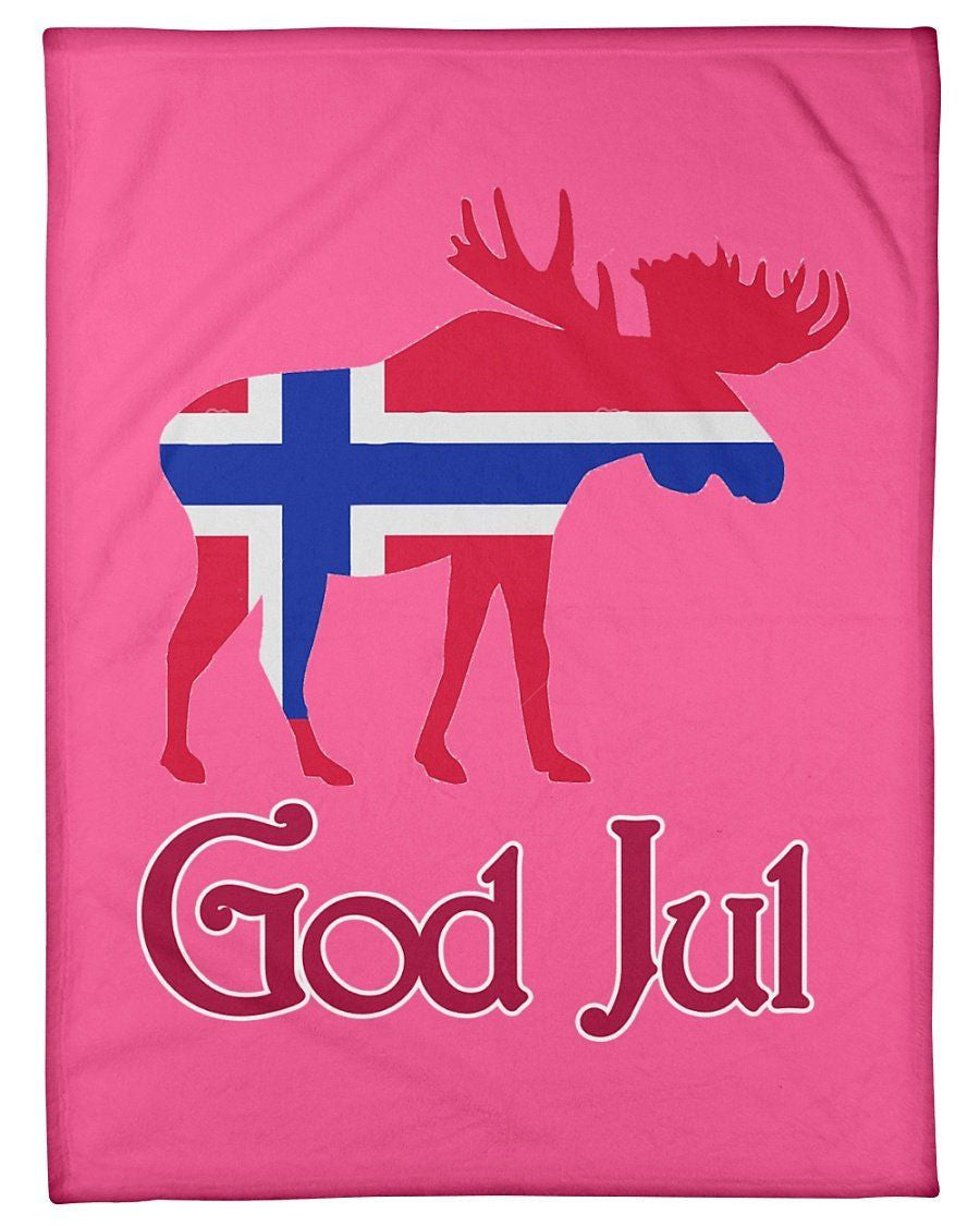 God Jul Norwegian Moose Christmas Gift Fleece Blanket