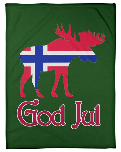 God Jul Norwegian Moose Christmas Gift Fleece Blanket