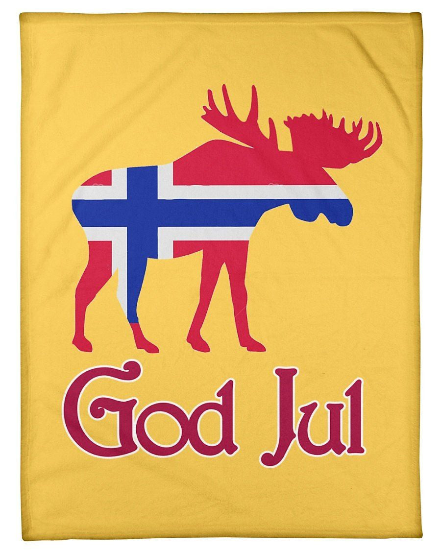 God Jul Norwegian Moose Christmas Gift Fleece Blanket