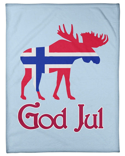 God Jul Norwegian Moose Christmas Gift Fleece Blanket