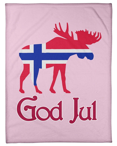God Jul Norwegian Moose Christmas Gift Fleece Blanket