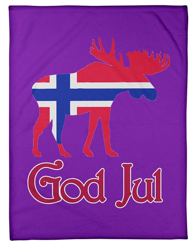 God Jul Norwegian Moose Christmas Gift Fleece Blanket