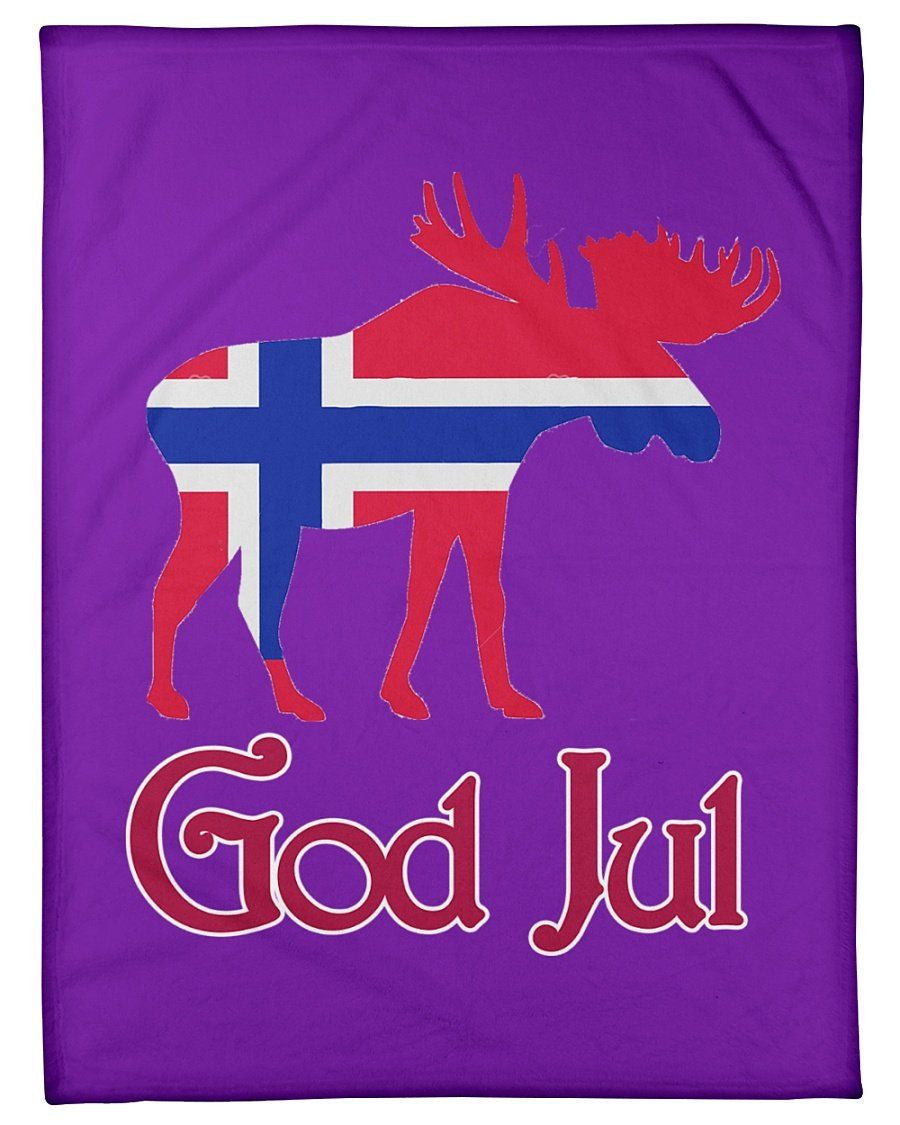 God Jul Norwegian Moose Christmas Gift Fleece Blanket