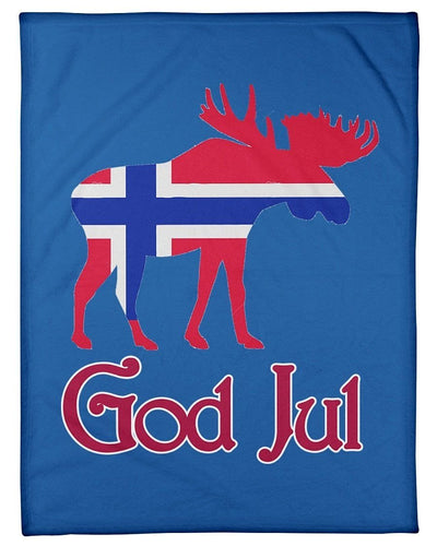 God Jul Norwegian Moose Christmas Gift Fleece Blanket